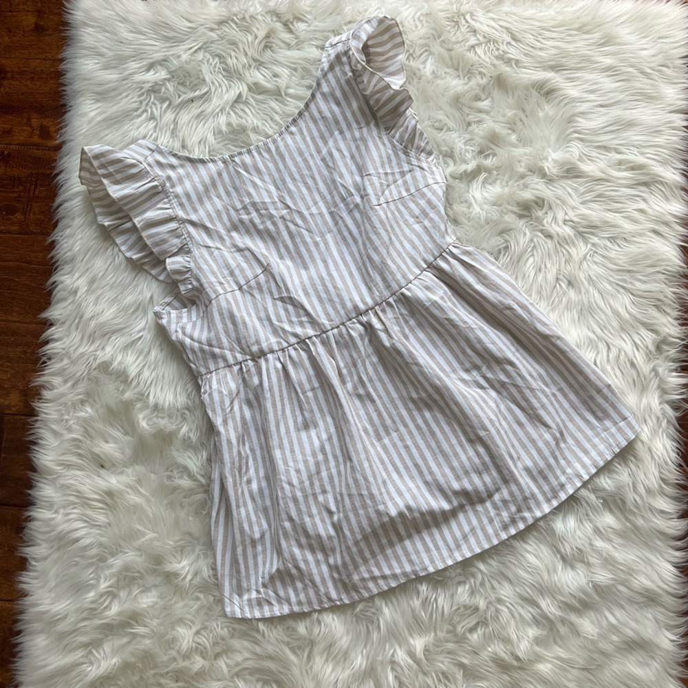 Floerns Womens Blouse Beige White Striped Flutter Cap Sleeve Open Tie Back S New